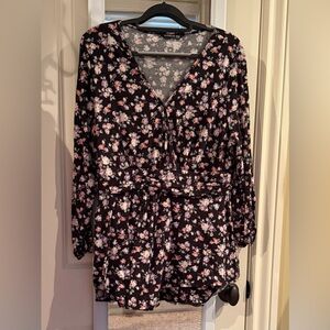 🌸 Bloomchic Plus Size Floral Wrap-Style Blouse – Long Sleeve 2X